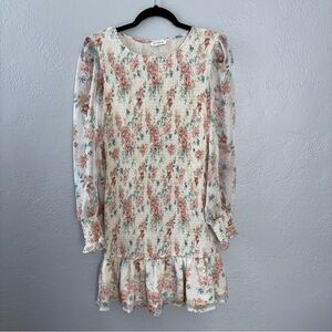 Storia floral long sleeve cottage core Multicolor Textured short dress medium